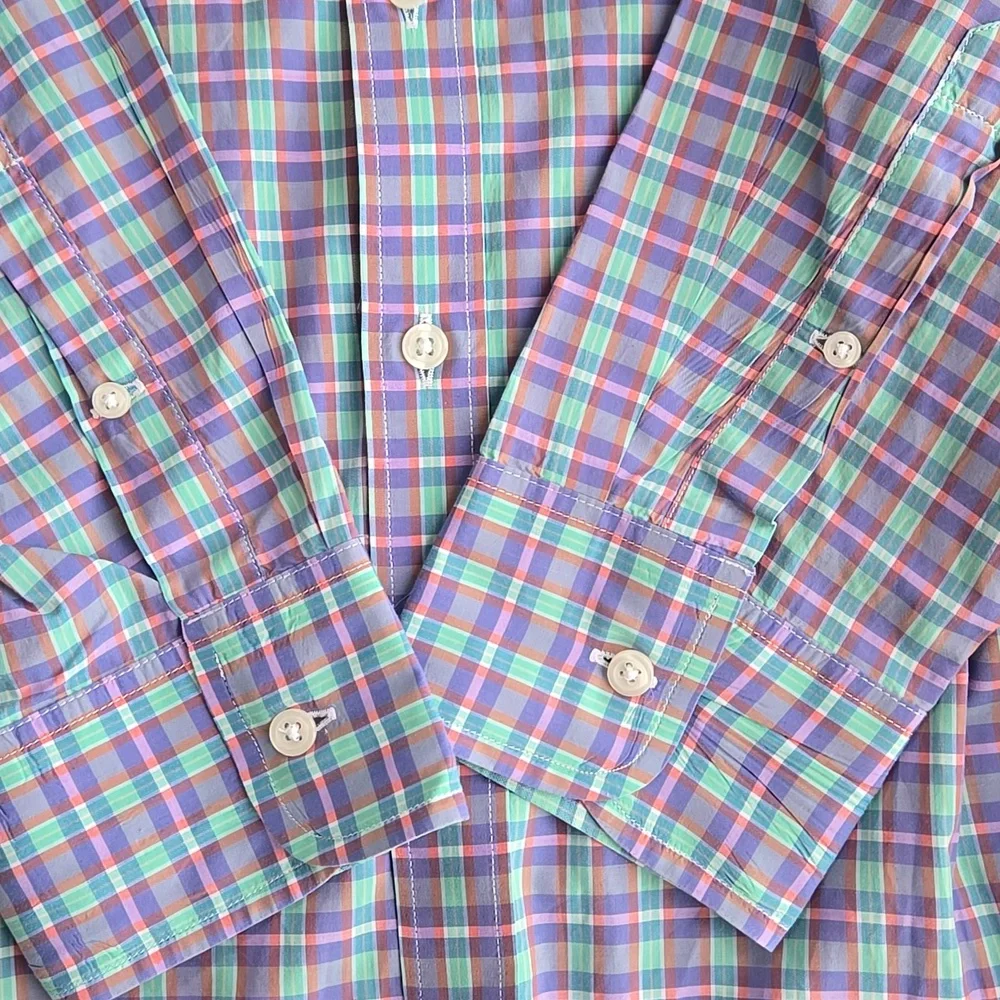 J. Crew Shirt Light Weight Plaid Long Sleeve L Slim Fit 36.5/37 100% Cotton